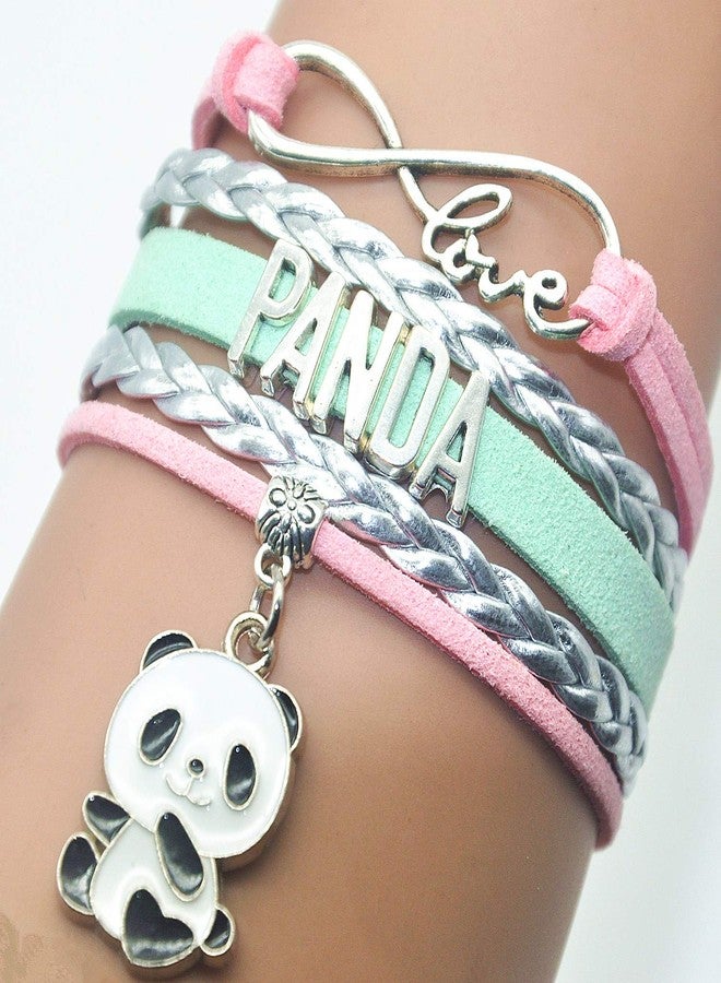 سوار HCChanshi Panda Charm - تصميم الحب اللانهائي للنساء والرجال ومحبي الباندا البالغين (وردي، فضي، أخضر نعناعي) - Image 2